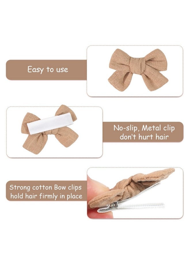 CÉLLOT 10 Pieces 2inch Girls Hair Bows Linen Fabric Bows Alligator Clips Hair Accessories for Baby Toddlers and Infants（5 Pairs Khaki Mini Bow） - Image 3