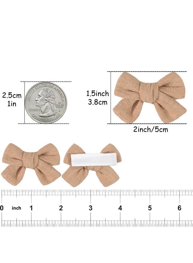 CÉLLOT 10 Pieces 2inch Girls Hair Bows Linen Fabric Bows Alligator Clips Hair Accessories for Baby Toddlers and Infants（5 Pairs Khaki Mini Bow） - Image 2