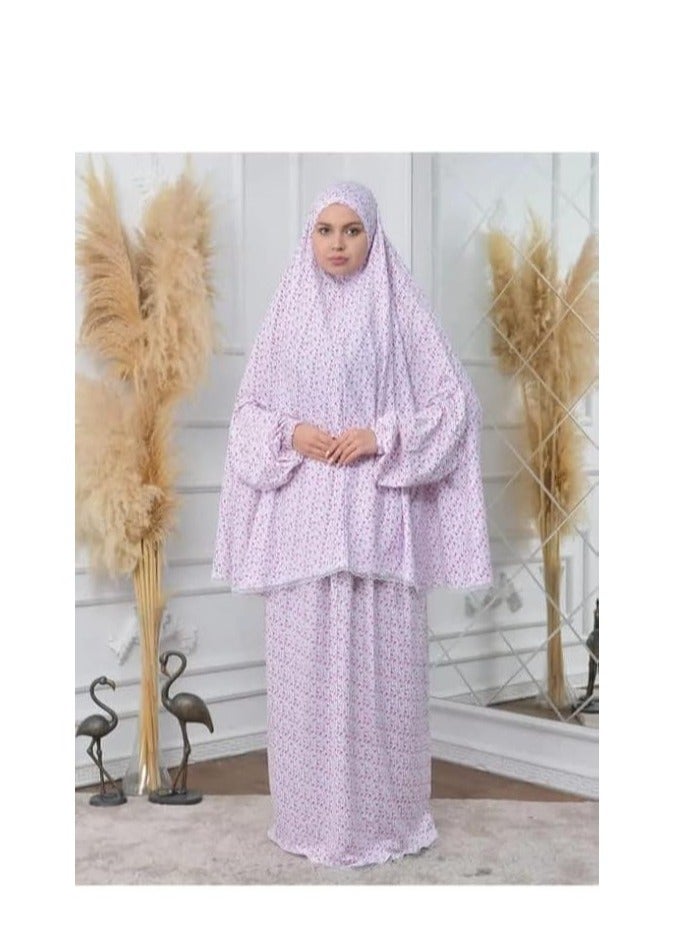 A two-piece prayer set in various colors that fits all sizes, providing you with comfort and elegance in every prayer thanks to its unique design that hides body lines.