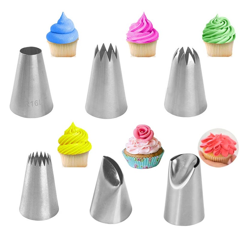 Bmaacye Extra Large Piping Tips Set for Cupcake Cake Decorating6 Big Icing Tips with Round Star Rose Petal Ruffle Pastry Tips for Frosting