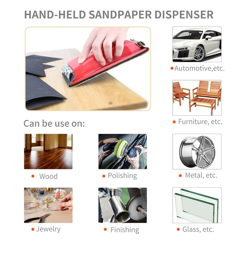 ISC Hand Sanding Block with Clip on Fitting Sanding, Block Sander Pad for Wood Glasses Car Furniture Finishing Sanding Sheets Holder Clamp - Image 3