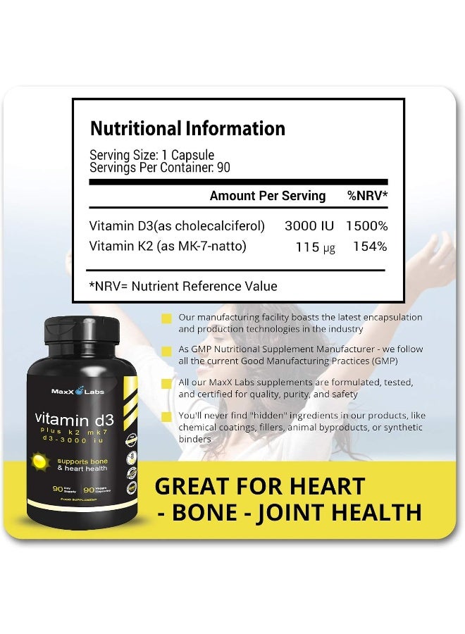 MaxX Labs Vitamin D3 K2 Supplement for Adults - 90 Veggie Capsules - Image 2