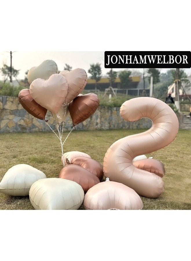 JONHAMWELBOR بالون رقم 2 بني فاتح مقاس 40 بوصة، كراميل ريترو مشمش كبير، رقائق معدنية هيليوم مايلار، بالونات على شكل قلب للبنات والأولاد في السنة الثانية من العمر، ديكور حفلات أعياد الميلاد (40 بوصة، بيج 2)  - Image 4