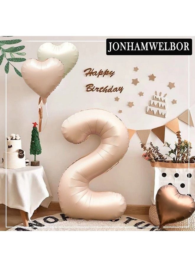 JONHAMWELBOR بالون رقم 2 بني فاتح مقاس 40 بوصة، كراميل ريترو مشمش كبير، رقائق معدنية هيليوم مايلار، بالونات على شكل قلب للبنات والأولاد في السنة الثانية من العمر، ديكور حفلات أعياد الميلاد (40 بوصة، بيج 2)  - Image 5