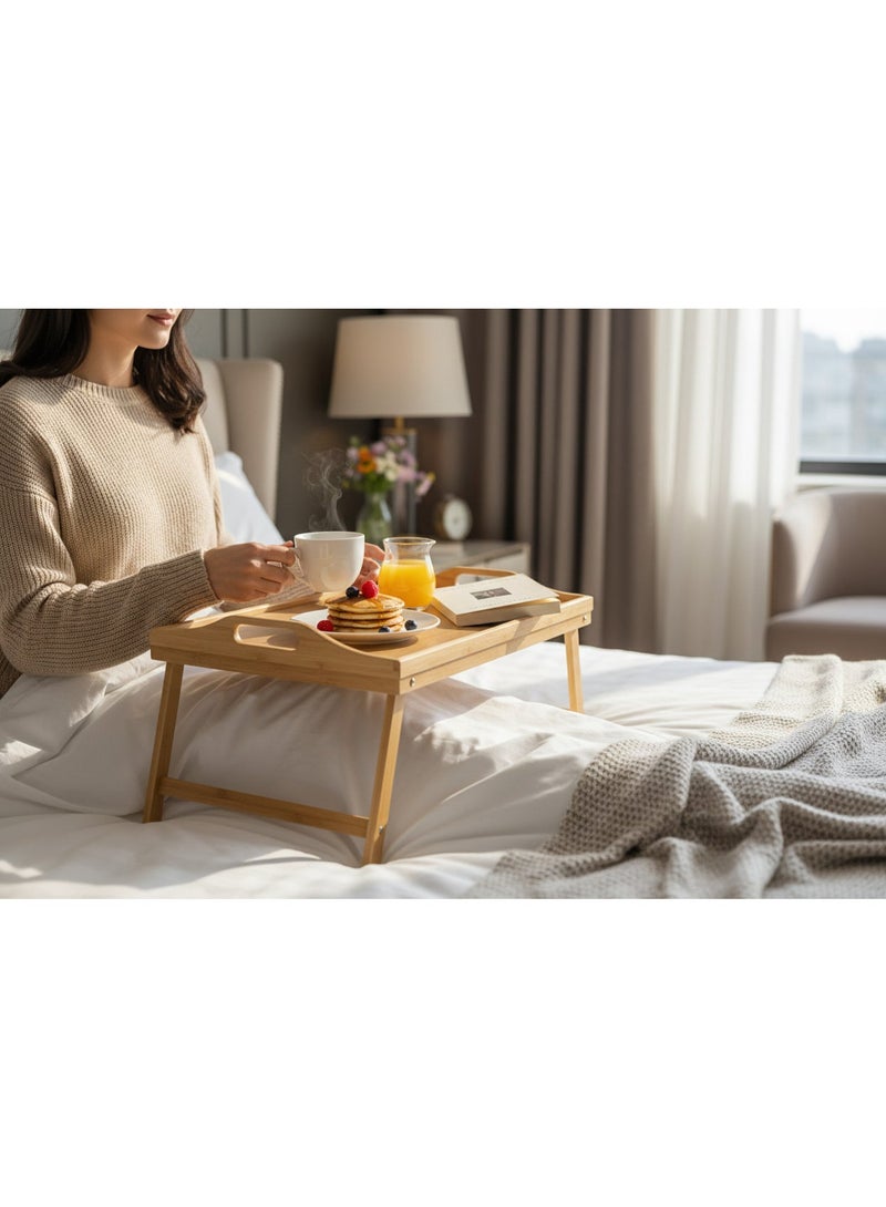 Bed tray made of natural wood with a 50x30 cm adjustable base - Image 1