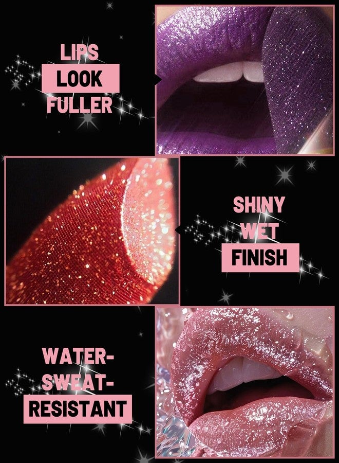 LYSdefeu Diamond Glitter Matte Lipstick,Purple Plum Metallic Shimmer Lip Gloss Lip Tint,Longlasting Waterproof Non-Stick Lip Color,Full Coverage Lipgloss Lipstain,Mother's Day Lip Makeup Gift for Women-07 - Image 4