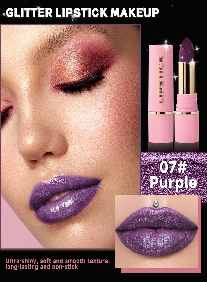 LYSdefeu Diamond Glitter Matte Lipstick,Purple Plum Metallic Shimmer Lip Gloss Lip Tint,Longlasting Waterproof Non-Stick Lip Color,Full Coverage Lipgloss Lipstain,Mother's Day Lip Makeup Gift for Women-07 - Image 2