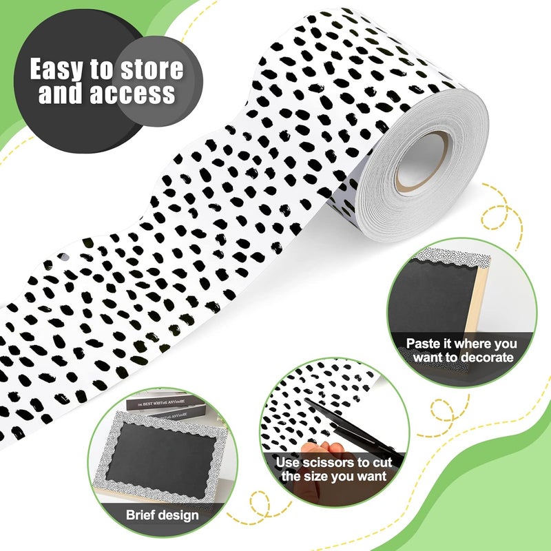 klarako 65 Feet Bulletin Board Borders Dots Decorative Bulletin Border Rolled Blackboard Straight Wavy Trim Borders Back to School Decoration for Classroom and Home (Wavy Black Dot) - Image 3