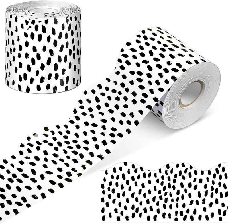 klarako 65 Feet Bulletin Board Borders Dots Decorative Bulletin Border Rolled Blackboard Straight Wavy Trim Borders Back to School Decoration for Classroom and Home (Wavy Black Dot) - Image 1