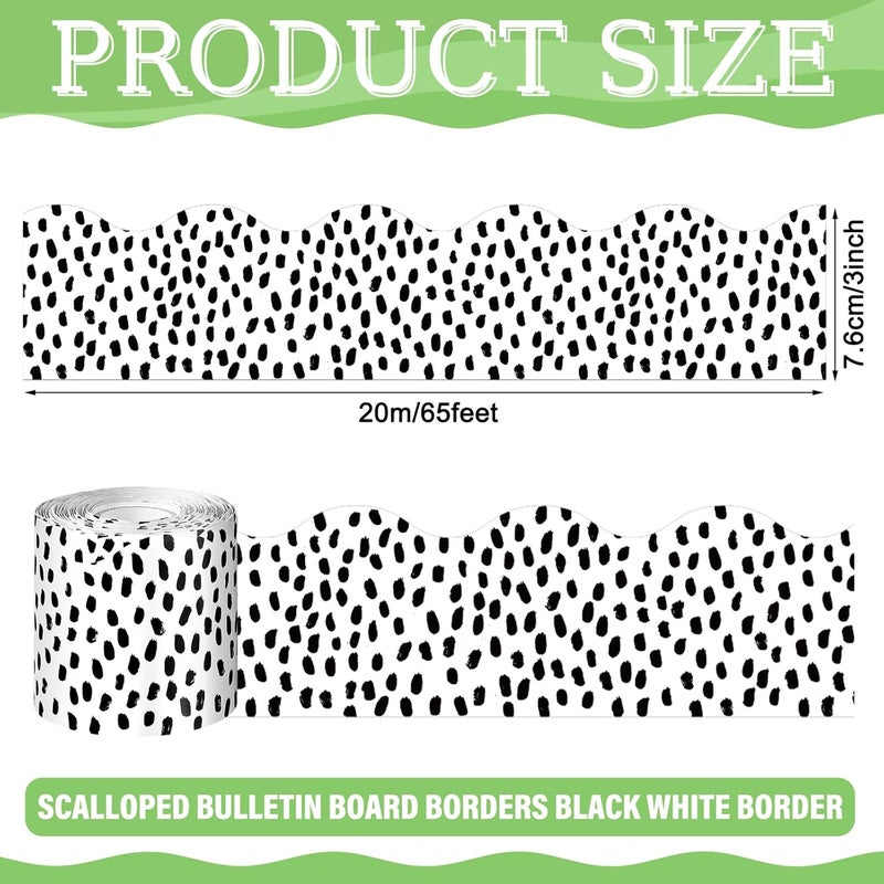 klarako 65 Feet Bulletin Board Borders Dots Decorative Bulletin Border Rolled Blackboard Straight Wavy Trim Borders Back to School Decoration for Classroom and Home (Wavy Black Dot) - Image 2