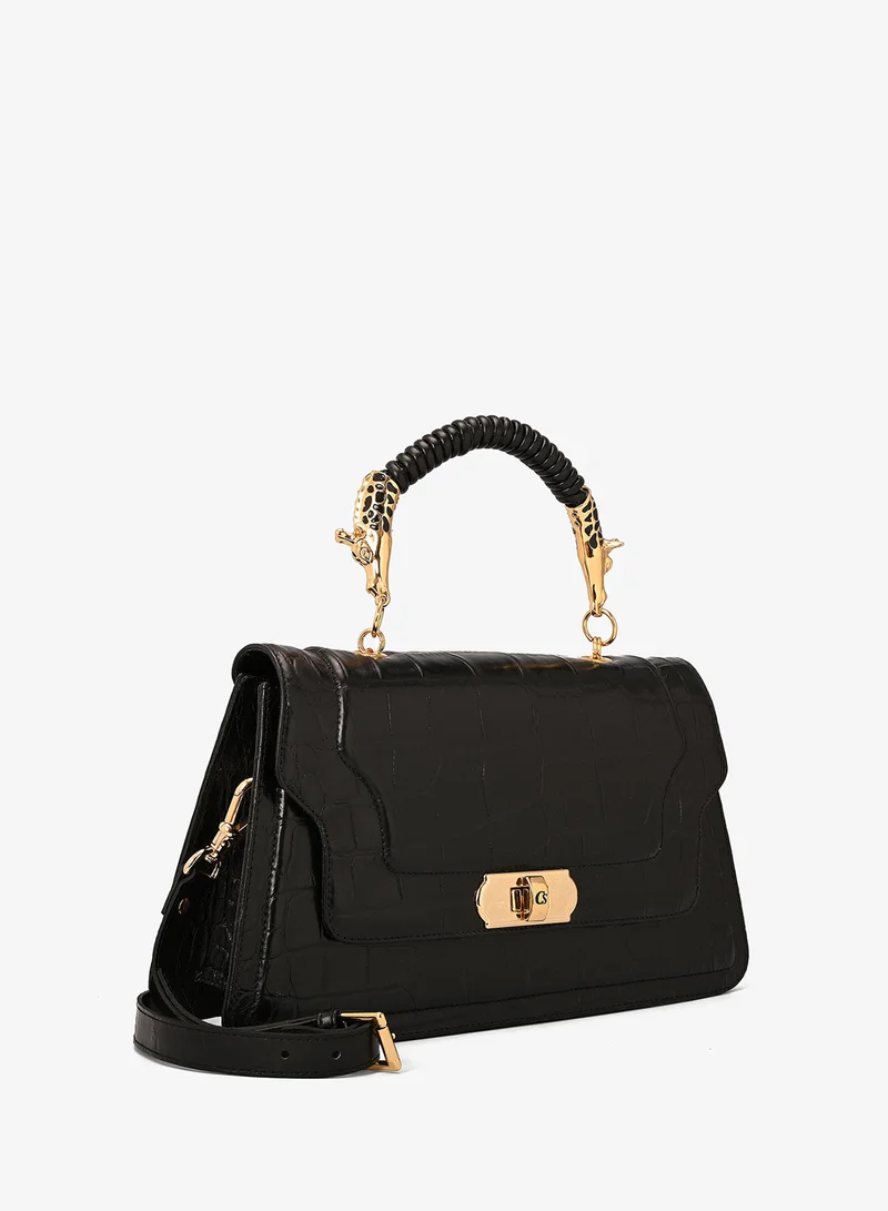 كارمن ستيفنز حقيبة يد جلد كروكو سوداء بمقبض علوي