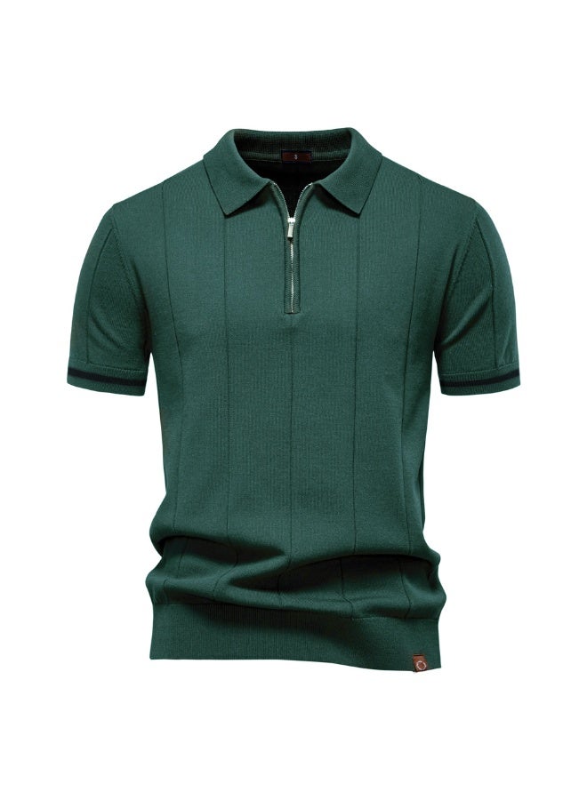 Men's Solid Color Sport Zipper Polo Shirt Athletic Social Polo Shirts for Men Office Slim Fit Polo - Image 1