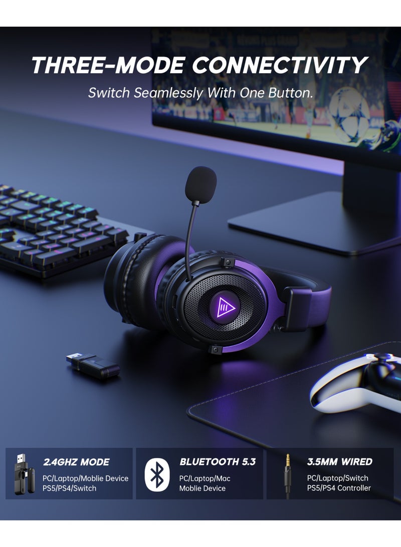 إكسا سماعة ألعاب لاسلكية إيكسا للكمبيوتر الشخصي، بلاي ستيشن 5، بلاي ستيشن 4، موصلة بمنفذ USB 2.4 جيجا هرتز ومنفذ Type-C، مزودة بميكروفون، زمن استجابة 30 مللي ثانية، بطارية تدوم 80 ساعة، سماعات بلوتوث لجهاز سويتش، اللابتوب، الهواتف المحمولة، ماك - Image 2