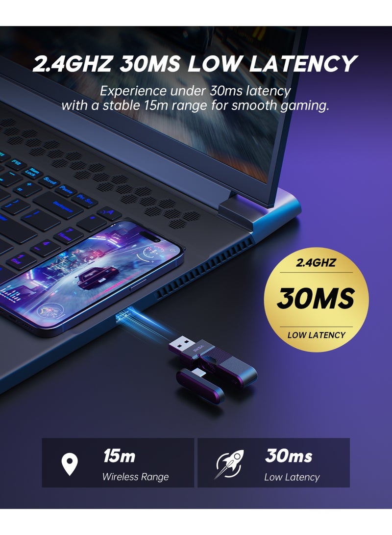 إكسا سماعة ألعاب لاسلكية إيكسا للكمبيوتر الشخصي، بلاي ستيشن 5، بلاي ستيشن 4، موصلة بمنفذ USB 2.4 جيجا هرتز ومنفذ Type-C، مزودة بميكروفون، زمن استجابة 30 مللي ثانية، بطارية تدوم 80 ساعة، سماعات بلوتوث لجهاز سويتش، اللابتوب، الهواتف المحمولة، ماك - Image 3