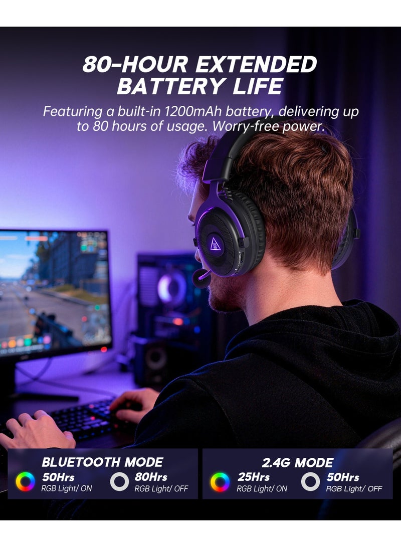 إكسا سماعة ألعاب لاسلكية إيكسا للكمبيوتر الشخصي، بلاي ستيشن 5، بلاي ستيشن 4، موصلة بمنفذ USB 2.4 جيجا هرتز ومنفذ Type-C، مزودة بميكروفون، زمن استجابة 30 مللي ثانية، بطارية تدوم 80 ساعة، سماعات بلوتوث لجهاز سويتش، اللابتوب، الهواتف المحمولة، ماك - Image 5