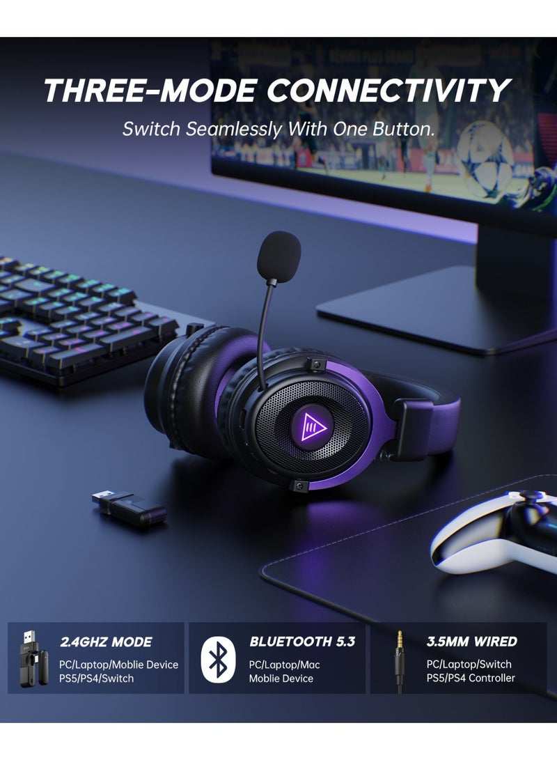 EKSA Wireless Gaming Headset for PC, Ps5, Ps4, 2.4 Ghz USB & Type-C Gaming Headphones with Microphone, 30ms Latency, 60H Battery Bluetooth Headphones for Switch, Laptop, Mobile, Mac - Image 2
