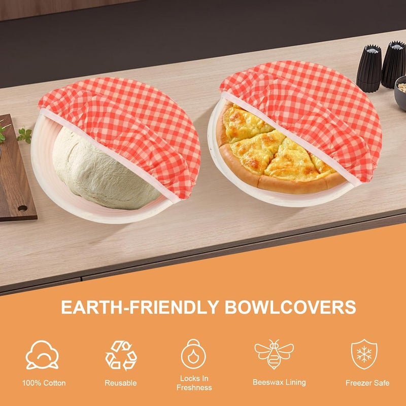 BERBAM Reusable Bowl Covers for Bread Proofing（2 Large）- Cotton Beeswax Bowl Covers Reusable with Elastic Rim, Sourdough Bowl Cover for Food Storage and Food Preservation (10INCH) (checkered) - Image 3