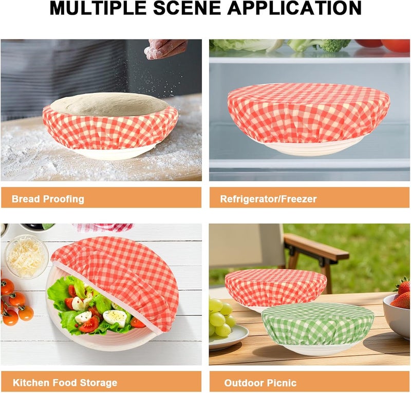 BERBAM Reusable Bowl Covers for Bread Proofing（2 Large）- Cotton Beeswax Bowl Covers Reusable with Elastic Rim, Sourdough Bowl Cover for Food Storage and Food Preservation (10INCH) (checkered) - Image 5