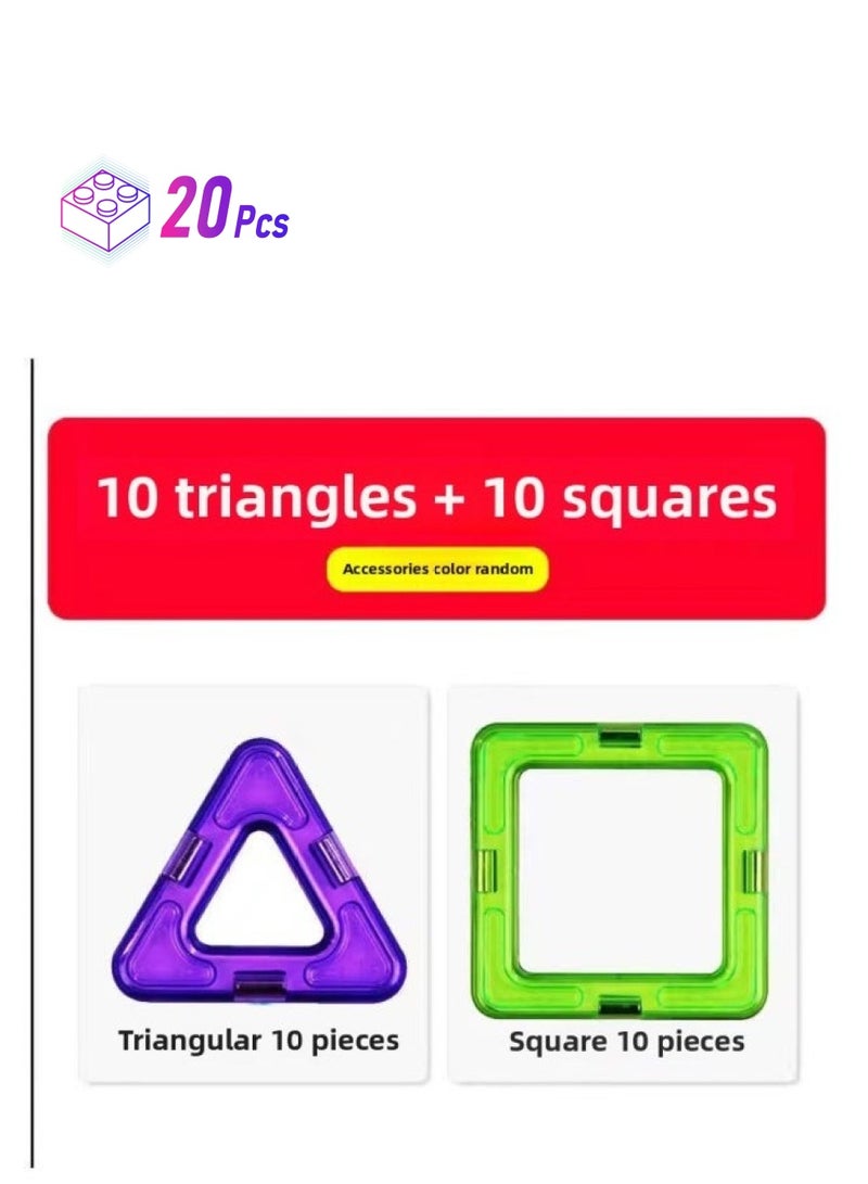 Children's Educational Magnetic Building Blocks Strong Magnetic Magnetic Sheet Suit Variety Magnetic Building Blocks Reinforced Magnetic Vertical Stickers Wholesale-Color:10 Pieces Square +10 Pieces Triangle-Specifications:Large Magnetic Sheet-strong Magnetic - Image 1
