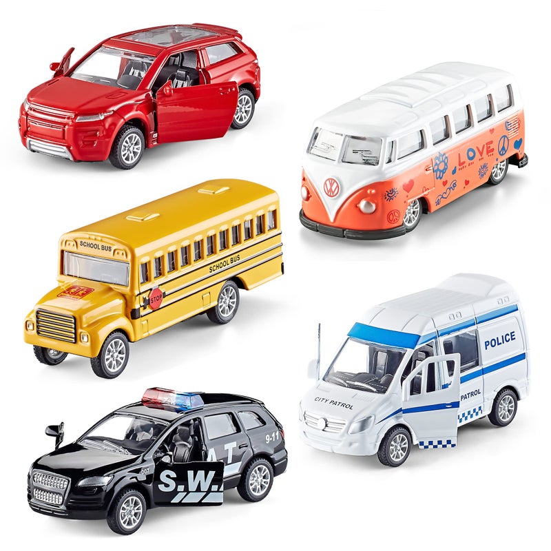 KIDAMI Die-cast Metal Toy Cars Set of 5, Openable Doors, Pull Back Car, Gift Pack for Kids (Official Car) - Image 1