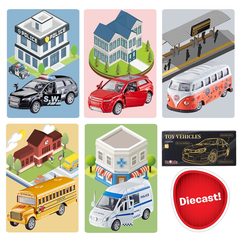 KIDAMI Die-cast Metal Toy Cars Set of 5, Openable Doors, Pull Back Car, Gift Pack for Kids (Official Car) - Image 3
