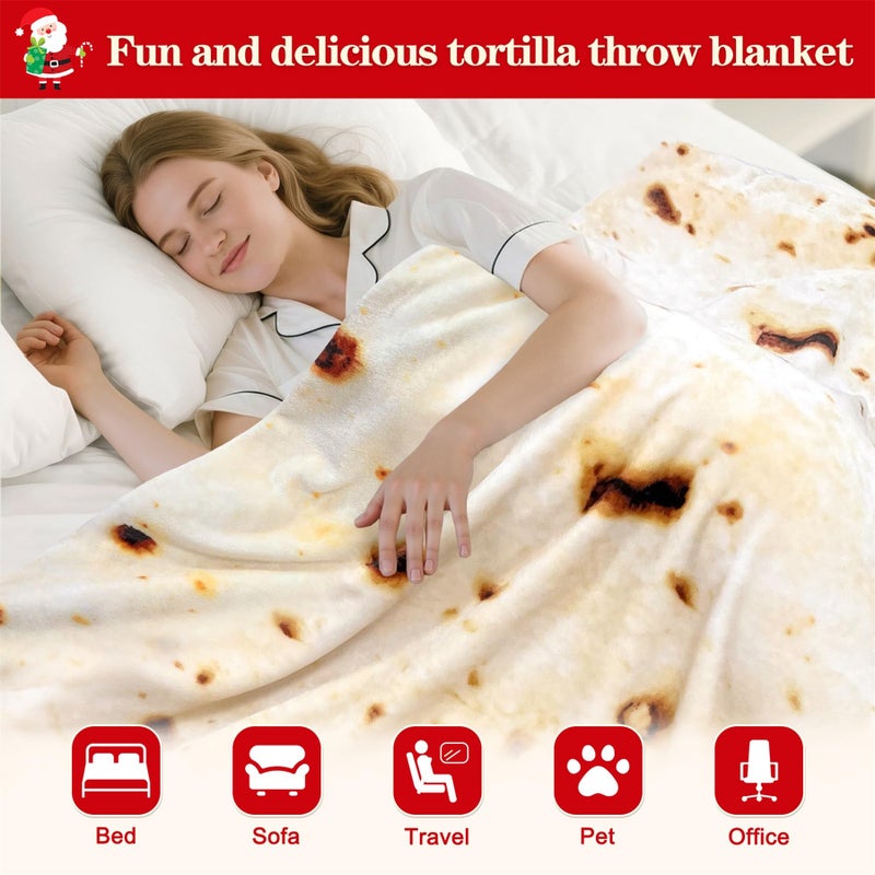 Mermaker Burrito Tortilla Taco Blanket 60 inches for Adult Kids, Realistic Tortilla Throw Blanket Funny Gifts for Women Men Teen Boy Girl, Soft Flannel Food Blanket for Christmas Birthday Gifts-Yellow - Image 4