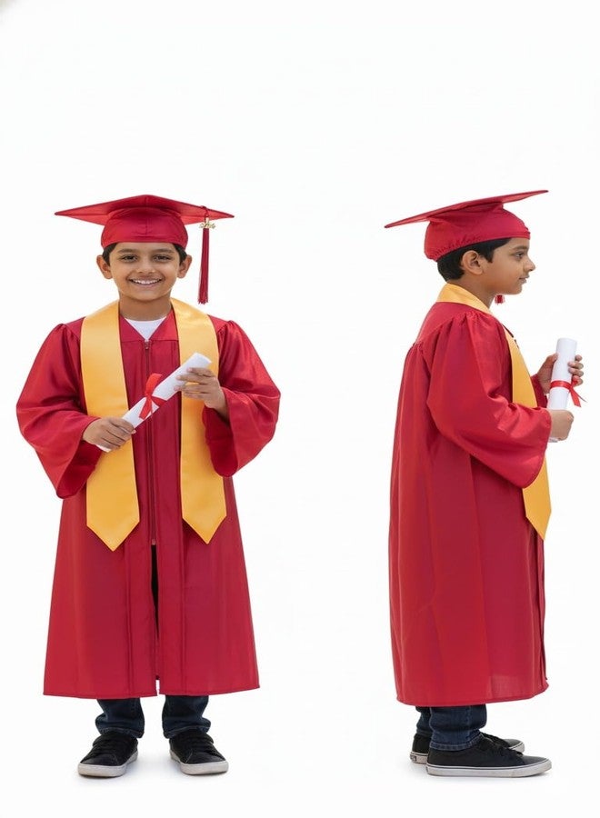 FANCY FLIGHT Kids Convocation Dress Graduation Gown and Cap Set | (Red, 5-6 years) - Image 1