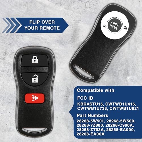 KeylessOption 2X KeylessOption Key Fob for 2002 2003 2004 2005 2006 2007 2008 2009 2010 2011 2012 2013 2014 2015 2016 2017 Nissan Titan Rogue Infiniti Remote, 3-Button KBRASTU15, Programming Guide Included - Image 4