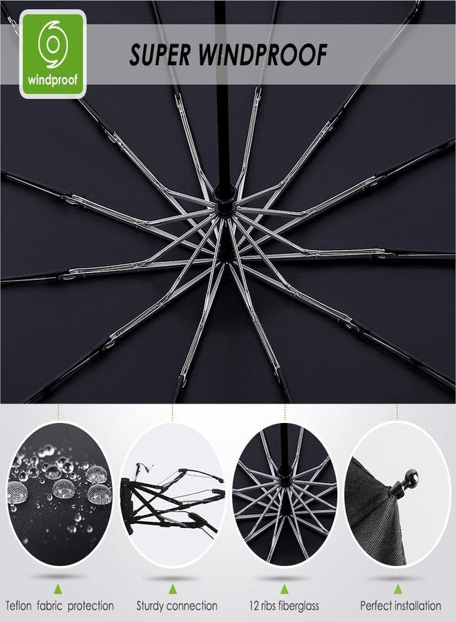 SAMPRI Portable Auto Travel Umbrella - Umbrellas for Rain Windproof, Strong & Easy Auto Open/Close Button for Single Use Umbrella for Wind and Rain (UV-Umbrella-BLACK) - Image 2