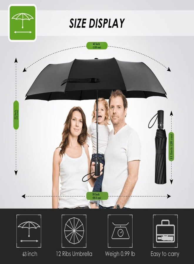 SAMPRI Portable Auto Travel Umbrella - Umbrellas for Rain Windproof, Strong & Easy Auto Open/Close Button for Single Use Umbrella for Wind and Rain (UV-Umbrella-BLACK) - Image 4