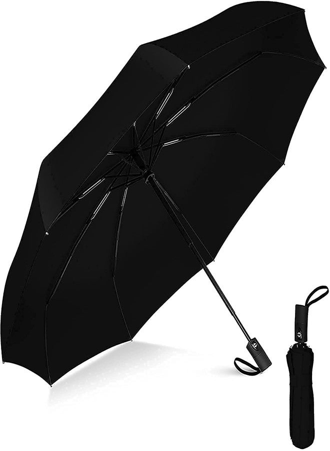SAMPRI Portable Auto Travel Umbrella - Umbrellas for Rain Windproof, Strong & Easy Auto Open/Close Button for Single Use Umbrella for Wind and Rain (UV-Umbrella-BLACK) - Image 1