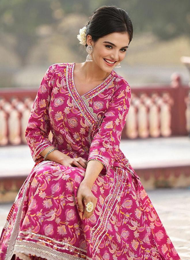 آي شين طقم كورتا قطنية بطبعات زهور مع بنطلون ودوباتا من إيشين - Image 3