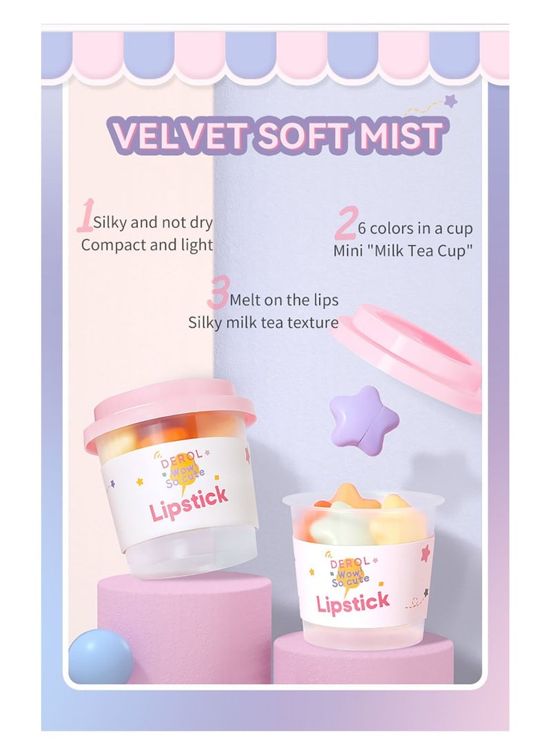 DEROL - Lipstick Set For Women 6pcs Matte Moisturizing Planet Party Capsule Lip Stick Velvet Long Lasting Waterproof Nude Non-Stick Cup 24 Hours Smudge Proof Permanent Color Stay Hydration Makeup Gift - Image 1