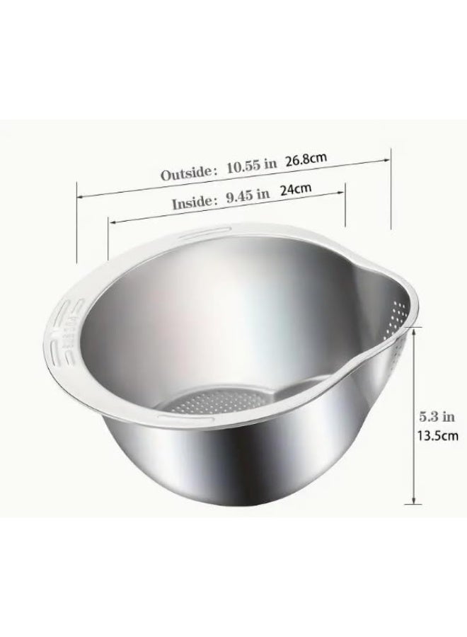 Stainless Steel Rice Washing Colander - Durable and Multi-Function, Silver - Image 2