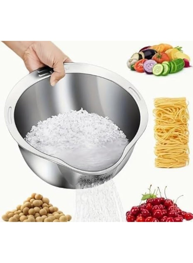 Stainless Steel Rice Washing Colander - Durable and Multi-Function, Silver - Image 4