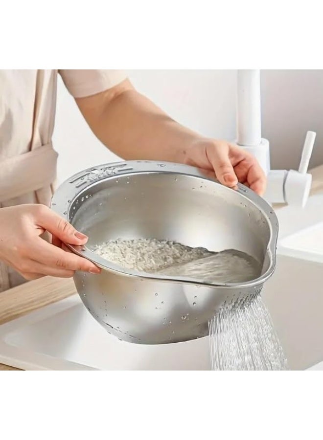 Stainless Steel Rice Washing Colander - Durable and Multi-Function, Silver - Image 1