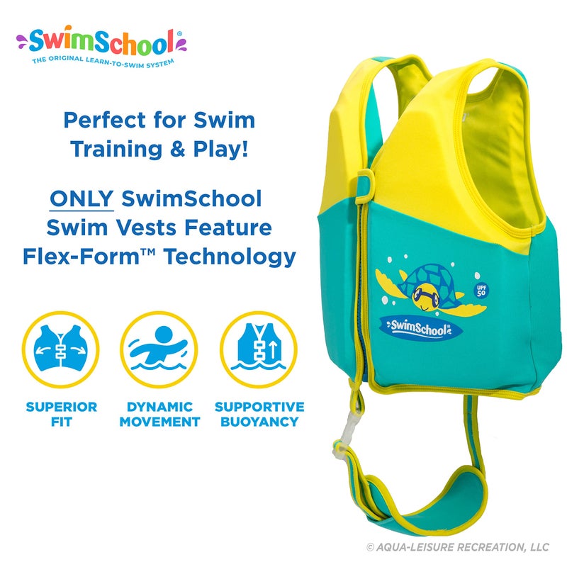 SwimSchool Swim Trainer Vest, Flex-Form Design, Padded Shoulders and Adjustable Safety Strap, Easy On & Off, Small/Medium, Up to 33 Lbs, Seafoam Blue, (AZV18863BLSM) - Image 2