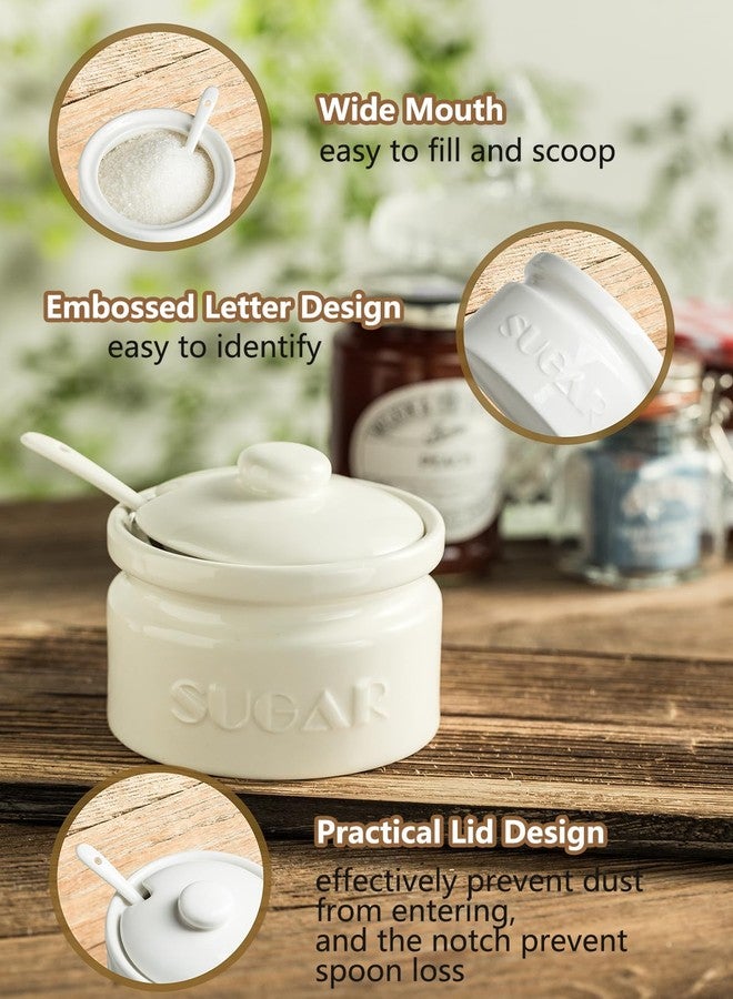 Gomakren White Sugar Bowl, Sugar Container with Lid and Spoon 10oz, Ceramic Sugar Jar for Kitchen, Coffee Bar, Countertop - Modern Farmhouse Kitchen Decor Valentines Day Gifts - Image 3