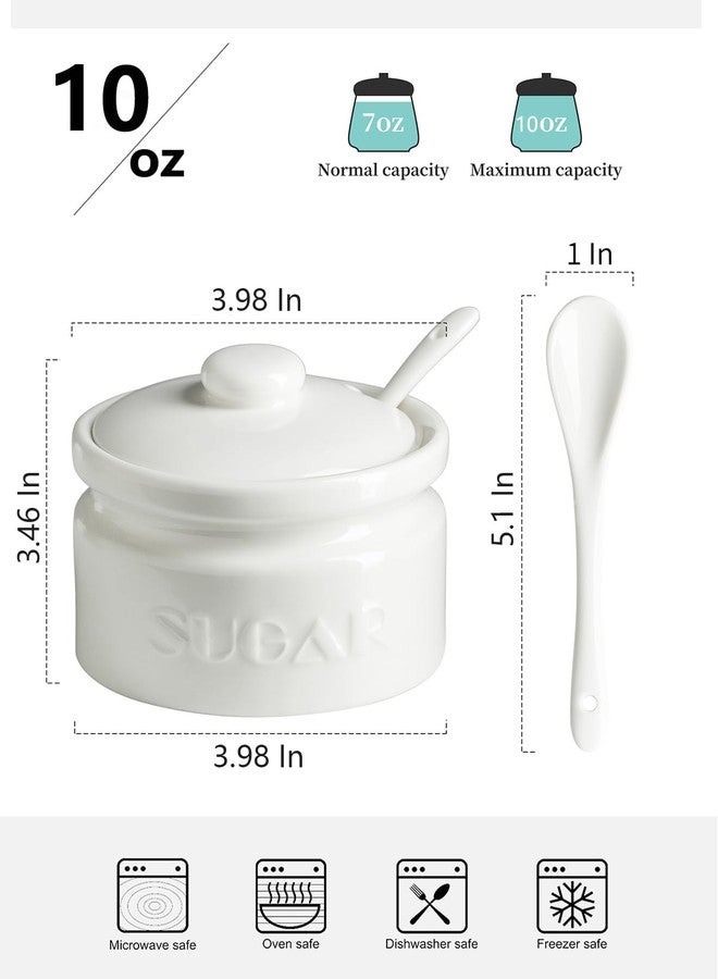 Gomakren White Sugar Bowl, Sugar Container with Lid and Spoon 10oz, Ceramic Sugar Jar for Kitchen, Coffee Bar, Countertop - Modern Farmhouse Kitchen Decor Valentines Day Gifts - Image 2