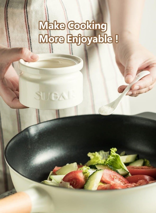Gomakren White Sugar Bowl, Sugar Container with Lid and Spoon 10oz, Ceramic Sugar Jar for Kitchen, Coffee Bar, Countertop - Modern Farmhouse Kitchen Decor Valentines Day Gifts - Image 5