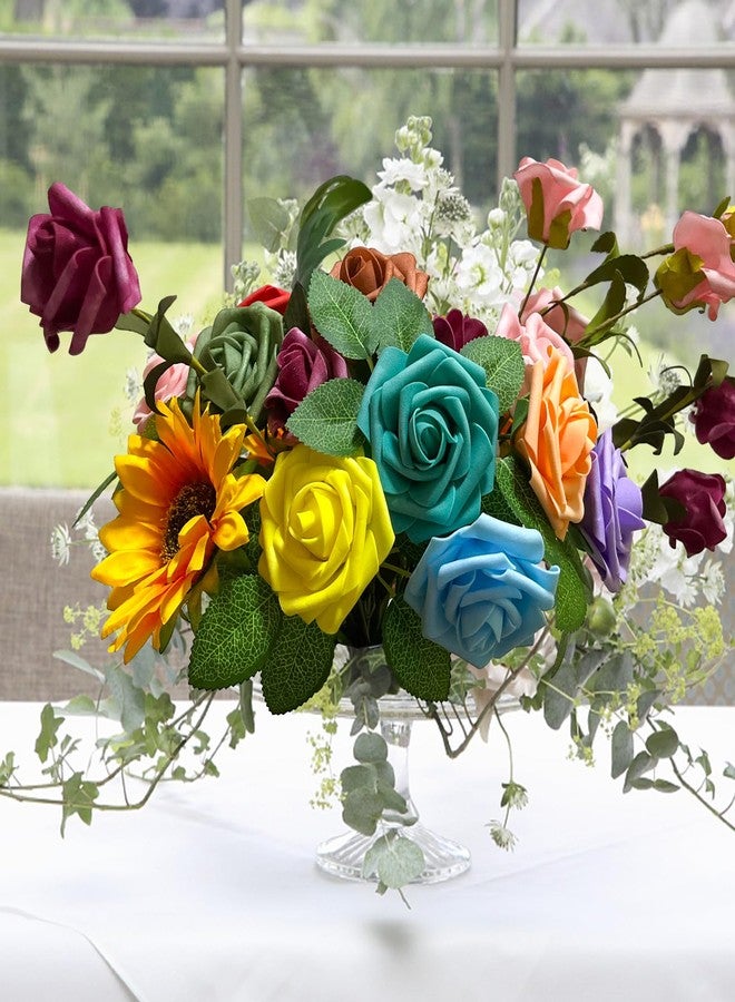 Isquene Navy Blue Roses Artificial Flowers with Long Stem Real Touch Fake Foam Roses for Decoration DIY Wedding Bouquets Centerpieces Bridal Shower Mothers Day Party Flower Arrangements Home Decor - Image 4