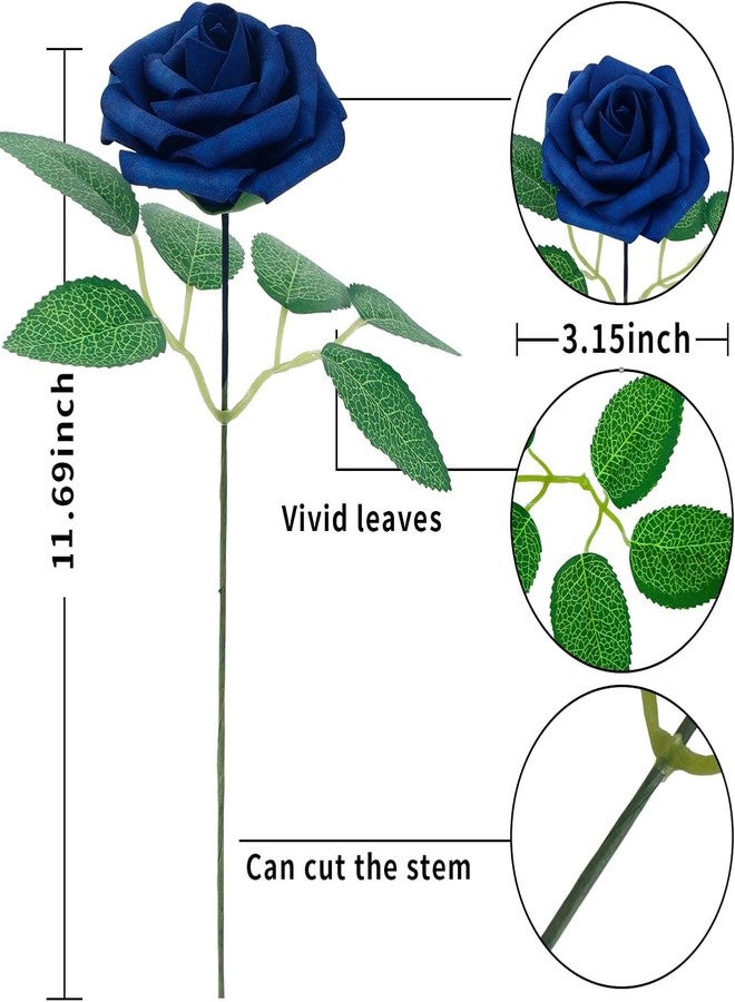 Isquene Navy Blue Roses Artificial Flowers with Long Stem Real Touch Fake Foam Roses for Decoration DIY Wedding Bouquets Centerpieces Bridal Shower Mothers Day Party Flower Arrangements Home Decor - Image 2