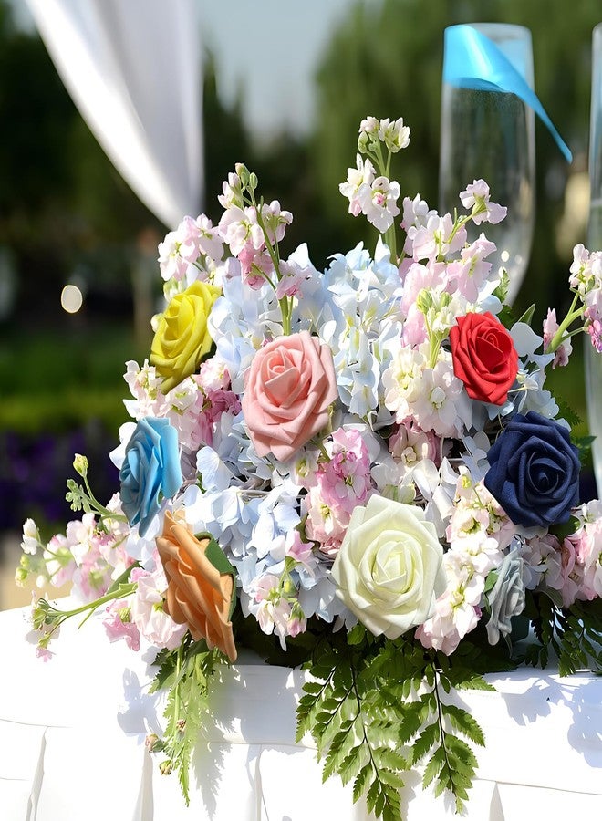 Isquene Navy Blue Roses Artificial Flowers with Long Stem Real Touch Fake Foam Roses for Decoration DIY Wedding Bouquets Centerpieces Bridal Shower Mothers Day Party Flower Arrangements Home Decor - Image 3