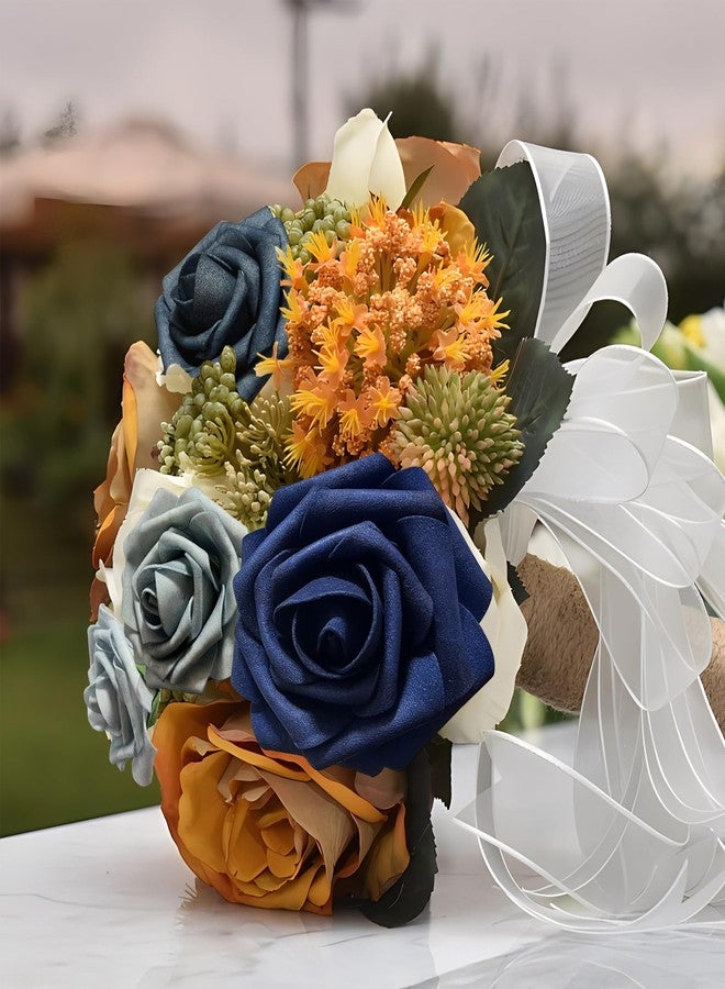 Isquene Navy Blue Roses Artificial Flowers with Long Stem Real Touch Fake Foam Roses for Decoration DIY Wedding Bouquets Centerpieces Bridal Shower Mothers Day Party Flower Arrangements Home Decor - Image 5