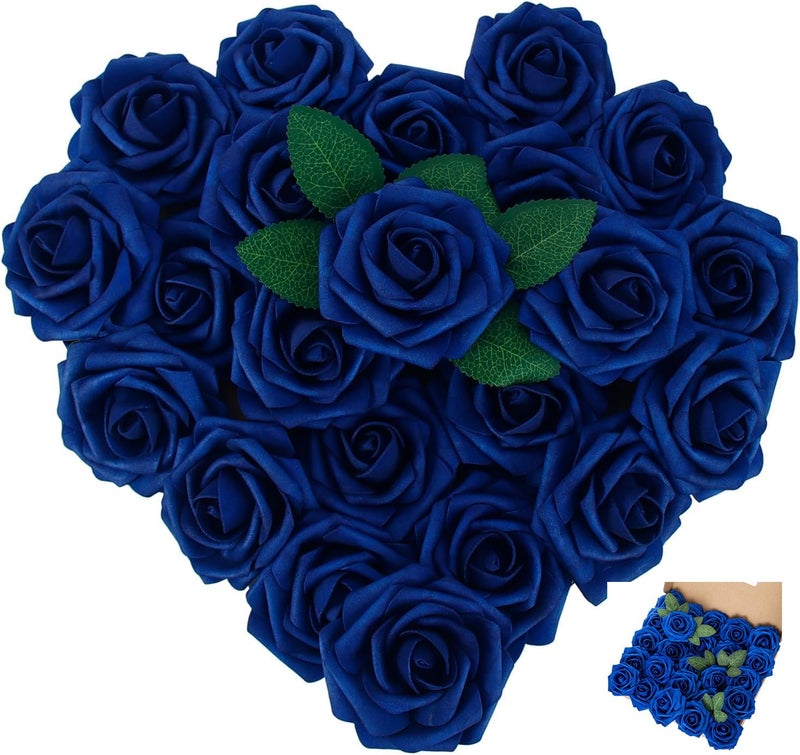 Isquene Navy Blue Roses Artificial Flowers with Long Stem Real Touch Fake Foam Roses for Decoration DIY Wedding Bouquets Centerpieces Bridal Shower Mothers Day Party Flower Arrangements Home Decor - Image 1