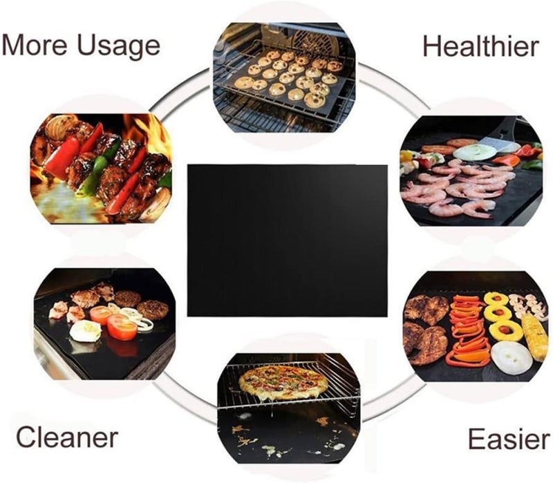 Heat-resistant Bbq Grill Mat Non-stick Baking Oven Liner 2pcs 330x400mm Thin Black Reusable Cooking Mats for Outdoor Patio and Indoor Oven Protection - Image 3