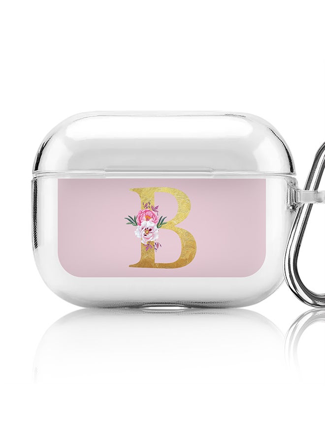 Stylizedd Classic Clear printed Case for Apple AirPods Pro 2nd Generation Thin Transparent Cover - Custom Monogram Initial Letter Floral Pattern Alphabet - B (Pink ) - Image 1