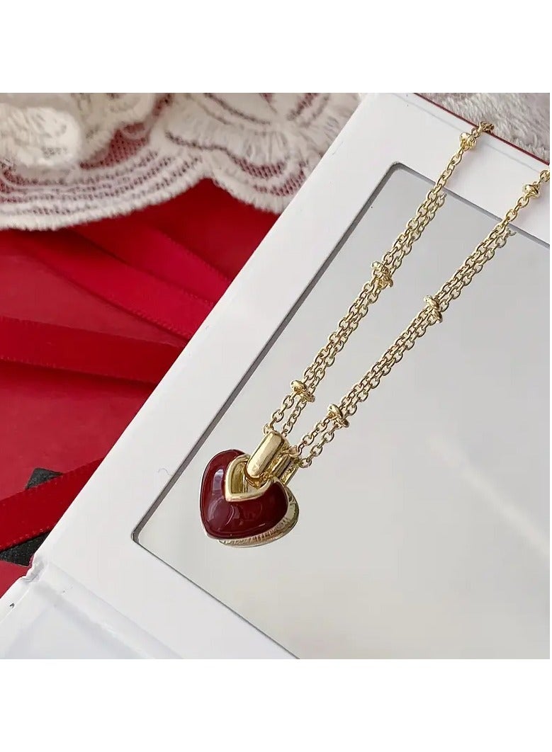 Goolsky Elegant 14K Golden Plated Zinc Alloy Necklace with Resin Red Heart Pendant, Simple Style for Daily and Party Occasions, All-Season Fashion Jewelry - Image 2
