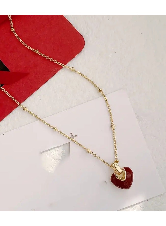 Goolsky Elegant 14K Golden Plated Zinc Alloy Necklace with Resin Red Heart Pendant, Simple Style for Daily and Party Occasions, All-Season Fashion Jewelry - Image 4