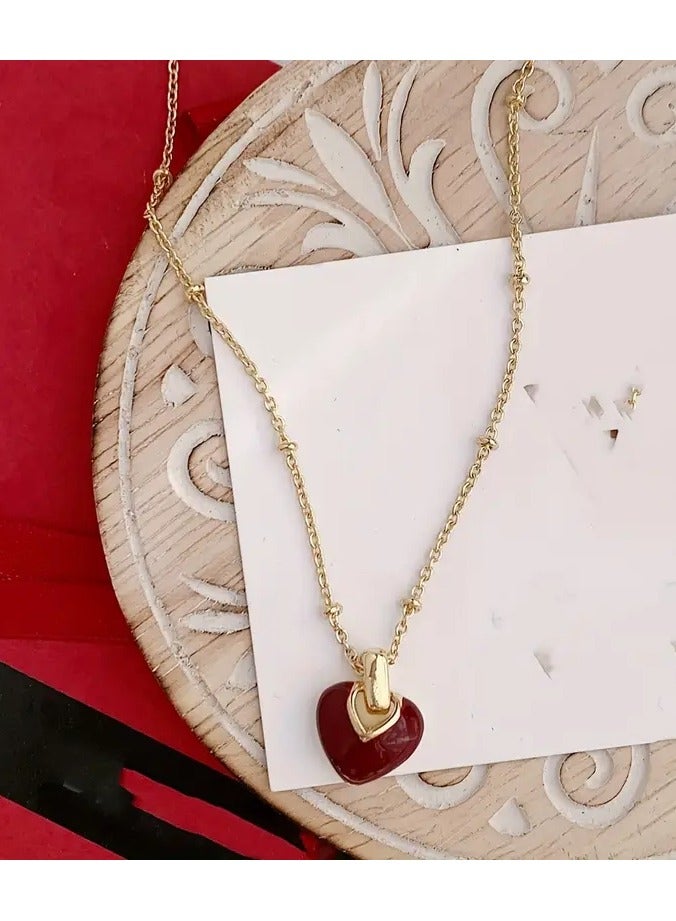 Goolsky Elegant 14K Golden Plated Zinc Alloy Necklace with Resin Red Heart Pendant, Simple Style for Daily and Party Occasions, All-Season Fashion Jewelry - Image 5